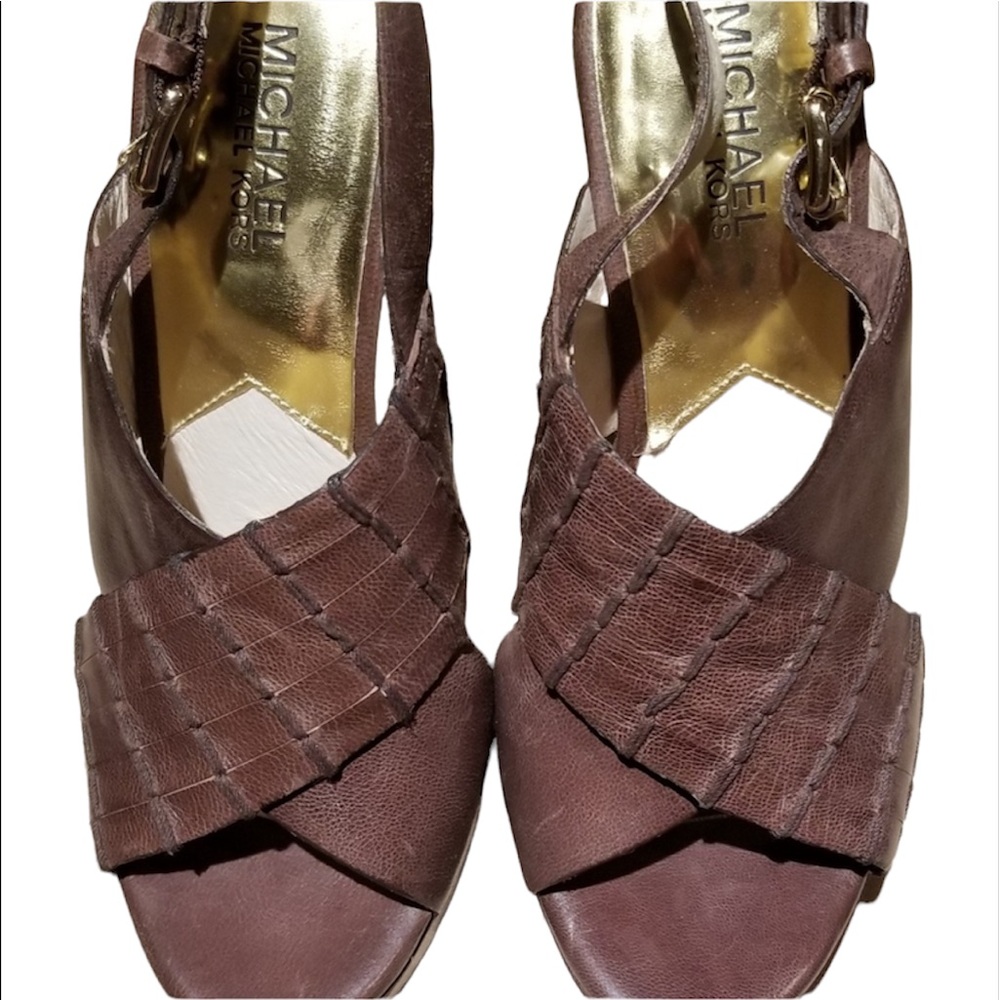 Michael Kors Size 7 Distressed Brown Leather High Heels
